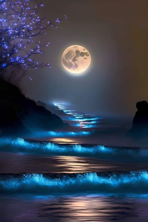 Moonlit Path, Christmas Nature, Night Landscape Photography, Magical Moon, Natural Fence, 21st Quotes, Moonlit Sky, Beach At Night, Scenery Paintings