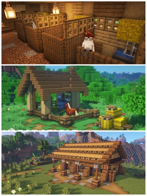 Minecraft Horse Stables Ideas Cottage Core, Minecraft Stables Horses, Horse Barn Minecraft Ideas, Minecraft Horse Stables Cottage Core, Mc Horse Stable, Minecraft Horse Stall, Horse Minecraft Stables, Minecraft Dog House Ideas Big, Horse House Minecraft