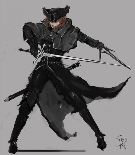 Swashbuckler Female, Rogue Clothes, Bloodborne Oc, Swashbuckler Rogue, Sif Dark Souls, Evelynn League Of Legends, Two Swords, Blood Hunter, Bloodborne Art