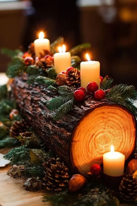 6 Yule Witch Traditions to Celebrate the Winter Solstice Celebrating Fall Solstice, Yule Log Centerpiece Winter Solstice, Diy Yule Log Centerpiece, Yule Candles Winter Solstice, Yule Log Diy Winter Solstice, Yule Table Setting, Yule Altar Ideas Winter Solstice, Winter Solstice Traditions Pagan, Yule Spiral