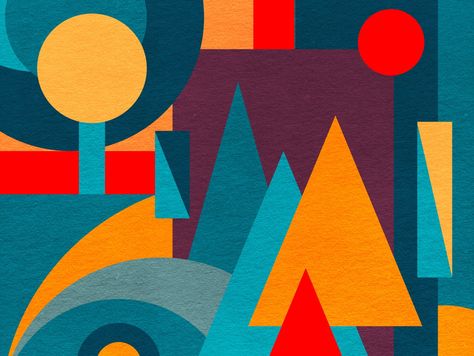 Abstract Landscape in Geometric Patterns by Jen Du Geometric Shapes Art, Geometric Design Art, Abstract Geometric Art, Graphic Design Pattern, Pop Art Painting, Shape Art, Abstract Drawings, Metal Art Prints, Abstract Artists