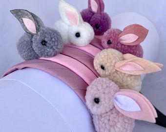 Crochet Bunny Headband, Easter Headbands Diy, Diy Headbands For Kids, Easter Bunny Hat, Rabbit Headband, Pink Bunny Ears, Easter Creative, Easter Accessories, Easter Hair Accessories