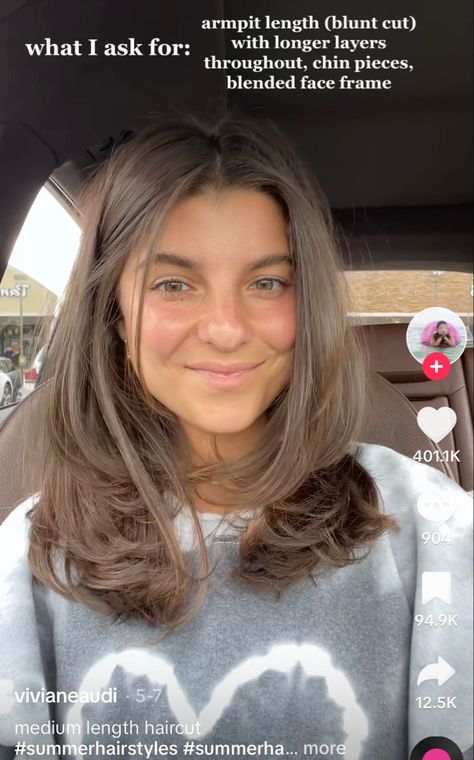 Collarbone Length Hair With Long Layers, Long Neck Haircut, Cute Mid Length Haircut For Thick Hair, Mid Length Hair Square Face, Long Layers With Face Framing Pieces Short Hair, Haircut Ideas For Thinner Hair, Eloise Mummé Hair, Shoulder Length Hair Unstyled, Best Hair Length For Round Face