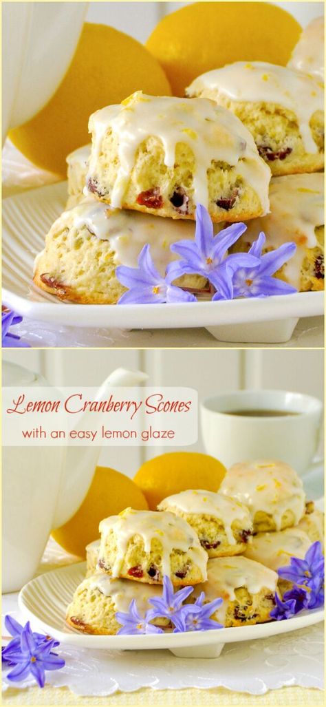 Tender Scones, Lemon Cranberry, Cranberry Scones, Lemon Scones, Xmas 2022, Rock Recipes, Lemon Glaze, Sweet Rolls, Scone Recipe