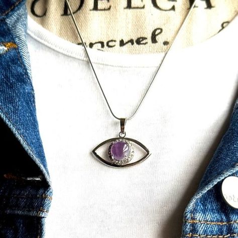 Amethyst evil's eye silver pendant necklace/Crown chakra/third eye Spirit Protection, Amethyst Crystal Jewelry, Long Drop Necklace, Short Beaded Necklace, Pisces Virgo, Aquarius Capricorn, Capricorn Pisces, Zodiac Aquarius, Necklace Combo