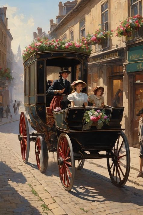 Open carriage with a teenage boy and younger girl by Susan Faw - Playground Background Hd Wallpaper, Emily Bronte, Old Trains, Vintage Lady, Real Art, Illustration Vintage, Cute Home Decor, Teenage Boys, Image Generator