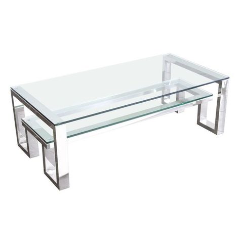 Tea Table Design, Stainless Steel Coffee Table, Steel Furniture Design, Welded Furniture, Stainless Steel Furniture, Coffee Table With Shelf, Metal Furniture Design, Glass Furniture, Steel Table