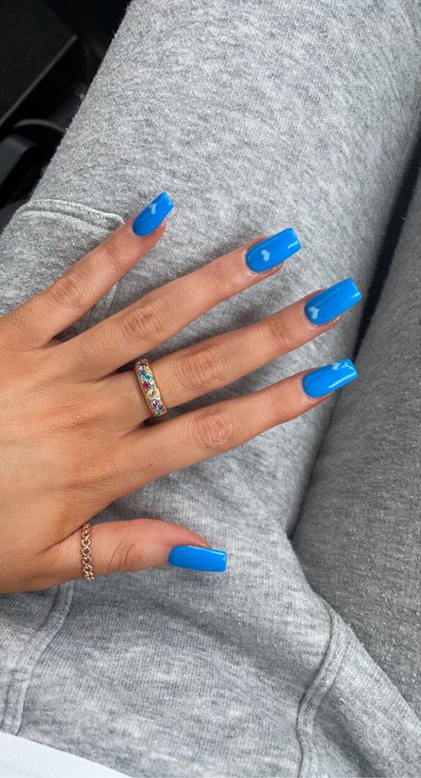 Summer 2021 nail trend Nails 2023 Trends Summer Blue, Nails With Blue Hearts, Trending Acrylic Nails Square, Summer Nails 2023 Trends, Trending Acrylic Nails, Acrylic Nails Square, Nails With Blue, Holiday Nail Colors, Blue Prom Nails