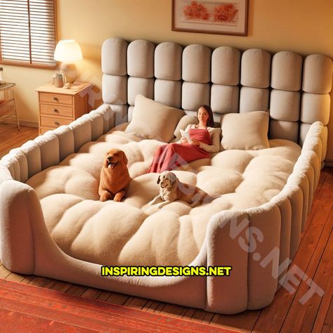 These Giant Dog Beds for Humans Offer a Plush Retreat for You and Your Pooches Unique Pet Beds, Unusual Beds, Unique Dog Beds, Giant Dog Beds, Comfy Beds, Elegant Dog, Dream Bedroom Inspiration, Fluffy Bedding, Giant Dogs