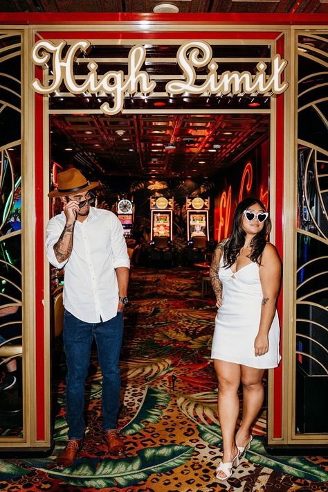 Couples casino engagement photos at High Limit Slots at The Venetian. See more casino engagement pictures and Las Vegas engagement photoshoot ideas! Book Shevelle for your Las Vegas engagement or elopement photography at ofcolourandhue.com! Casino Engagement Photos, Fun Engagement Photo Poses, Hue Photography, The Venetian Las Vegas, Downtown Vegas, Vegas Engagement, Las Vegas Engagement, Venetian Las Vegas, Engagement Photoshoot Ideas