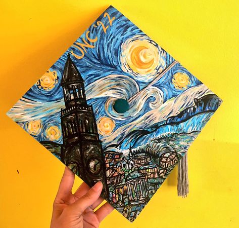 Graduation Cap Decoration, Cap Decorations, Grad Cap, Graduation Cap, College Graduation, Hand Fan, The Borrowers, Starry Night