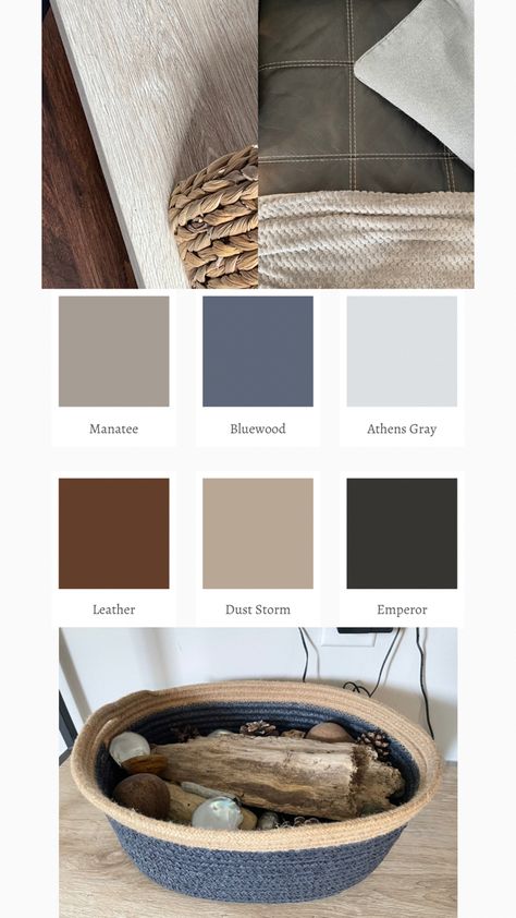 Navy Grey Cream Color Palettes, Blue Gray Taupe Color Scheme, Blue Gray Complimentary Colors, Color Palette With Brown Furniture, Grey Blue Brown Color Scheme Living Room, Blue Gray Brown Black Living Room, Brown Cream And Blue Living Room, Gray And Brown Interior, Blue Grey And Brown Bedroom