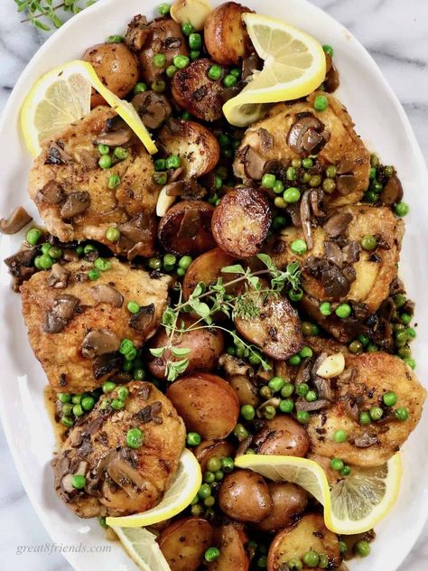 Chicken Vesuvio Recipe, Chicken Vesuvio, Dinner Party Menu, Party Menu, Fries In The Oven, Chicken Dishes Recipes, Little Italy, One Pan, Family Recipes