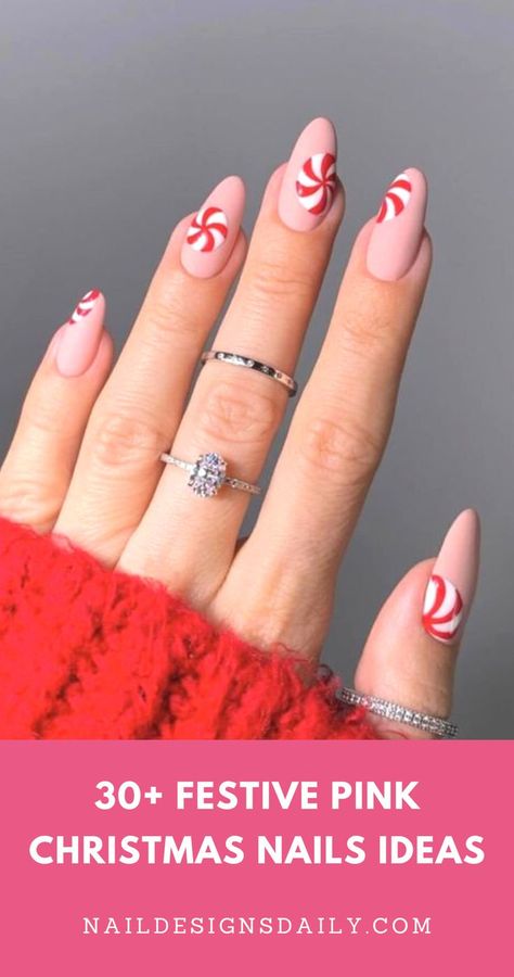 The prettiest pink Christmas nail designs and ideas for the holiday season of 2022. Plenty of ideas for acrylic, almond nails, coffin or even short nails with lots of simple and cute nail art, featuring some of the prettiest shades from light pink, baby pink to dark pink, combined with white or red colors, and the most popular nail art like snowflakes. Candy Cane Nails, Red Christmas Nails, Cute Christmas Nails, Christmas Nails Easy, Christmas Gel Nails, Nail Candy, Snowflake Nails, Christmas Nails Acrylic, Festival Nails