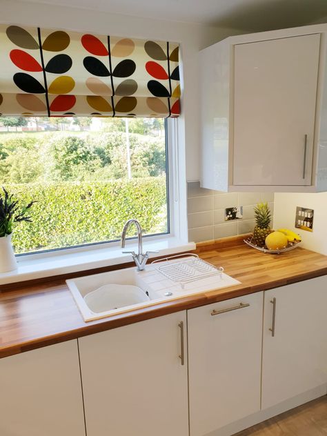 White sink, wooden worktop Tiles With Wooden Worktop, White Kitchen Units Wooden Worktops, White Kitchen Wooden Worktop, Kitchen Tiles Wooden Worktop, Kitchen Wooden Worktop And Floor, Kitchen Sink Wooden Worktop, White Kitchen Units, Sink Remodel, Kitchen Sink Remodel