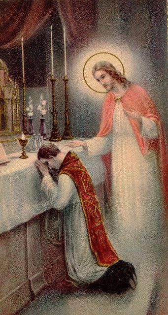 You are a priest forever in the order of Melchizedek.  As the father has sent me, so I send you.  Whoever hears you hears me. Image Of Jesus, Vintage Holy Cards, Catholic Pictures, Religious Pictures, Catholic Images, Jesus Images, Eucharist, Catholic Prayers, Catholic Art