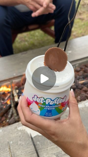 The Daily Nelly on Instagram: "Don’t miss this. #reeses #smores #smorehack #summer #campfire #reeesesmore" Things To Roast Over A Fire, Best Smores Campfire, Camp Desert Ideas, Backyard Camping Food Ideas, Desserts Over Campfire, Indoor Smores Fire, Food To Roast Over Campfire, Different Ways To Make Smores, Smores Date Night