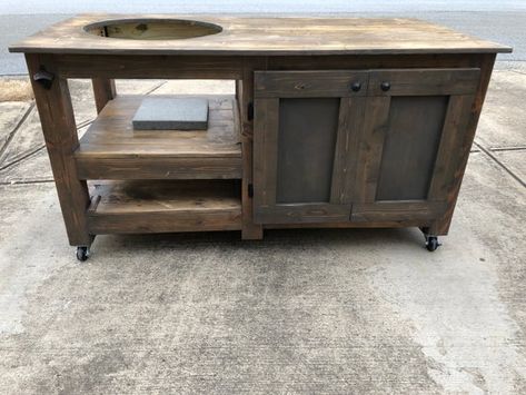 Big Green Egg Table Kamado Joe Table, Briarsmoke Stain, Kamado Grill Table, Big Green Egg Table, Lump Charcoal, Grill Cart, Custom Grill, Grill Table, Kamado Grill