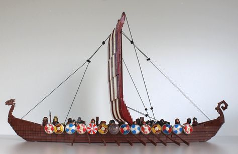 Viking Ship (5) | At first i was planning to use the sail fr… | Flickr How To Make A Viking Longboat, Lego Viking, Lego Viking Ship, Viking Longboat, Viking Longship, Viking Ship, Dark Tan, Brick Building, Reddish Brown