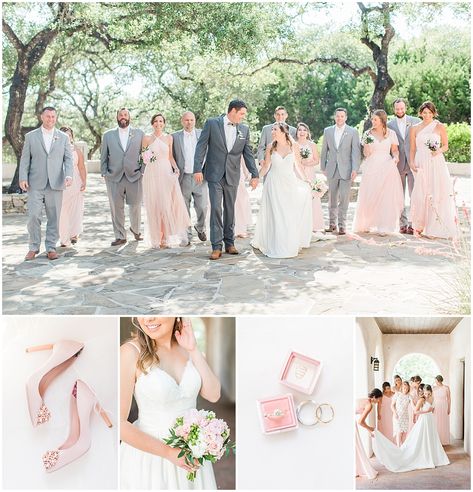 Grey And Pink Bridesmaid Dresses, Grey And Light Pink Wedding, Wedding Grey And Pink, Pink Bridesmaid Grey Groomsmen, Blush And Light Grey Wedding, Grey And Pink Wedding Theme, Subtle Pink Wedding, Light Pink And Grey Wedding, Pink And Grey Wedding Ideas