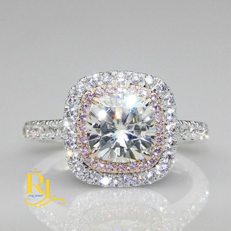 Moissanite Double Halo Engagement Ring Solid 14k White Gold😂 Double Halo Cushion Engagement Ring, 1.02 Carat Double Halo Tiffany, Square Double Halo Engagement Rings, Moissanite Double Halo Engagement Ring, Gold Double Halo Engagement Ring, Double Halo Engagement, Double Halo Engagement Ring, Cushion Cut Moissanite, Double Halo