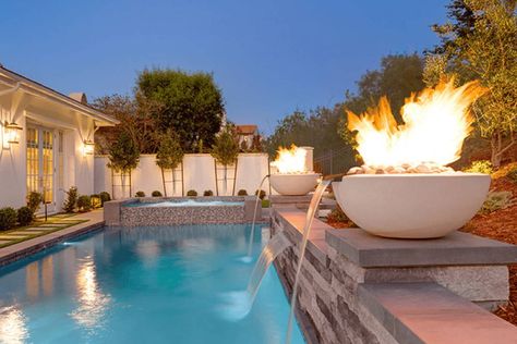 Essential Guide to Choosing Garden Fountains and Water Features — Boxhill & Co., LLC Pool Kings, Large Fire Pit, Landscaping Backyard, Fire Pots, Glass Fire Pit, Fire And Water, Backyard Camping, Pool Waterfall, Fiberglass Pools