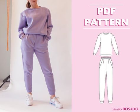 Womens sweatsuit Womens sweatpants with pockets US 2-12 | Etsy Sweatshirt Sewing Pattern, Womens Joggers, High Waisted Sweatpants, Men Loungewear, Sweatpants With Pockets, Sweat Set, Clothes Sewing, Handmade Wardrobe, Sewing Pattern Sizes