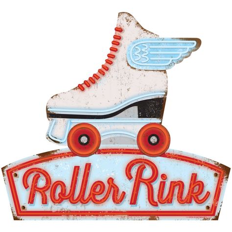 Roller Rink Wing Skate Cutout Wall ... Roller Skating Rink, Vintage Style Wall Decor, Roller Skates Vintage, Sports Wall Decals, Roller Rink, Roller Disco, Retro Artwork, Roller Skaters, Skating Rink