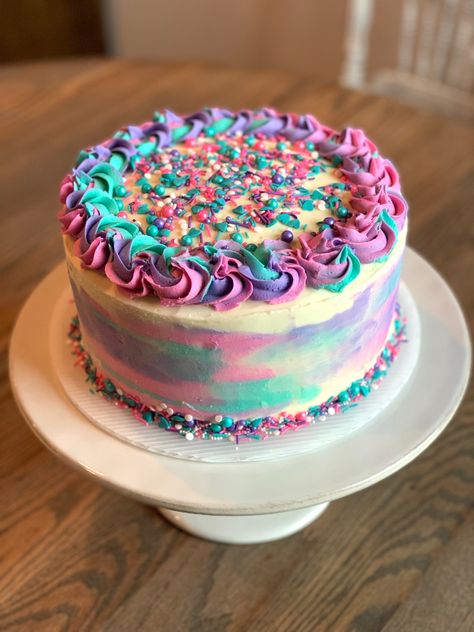 5 And Fabulous Birthday Cake, 10 Yr Birthday Cake, Color Smear Cake, Ninth Birthday Cake, Pink And Turquoise Birthday Cake, High 5 Birthday Cake, Cake Ideas For 6 Year Girl, Threenager Cake Ideas, Pink Purple Birthday Cake