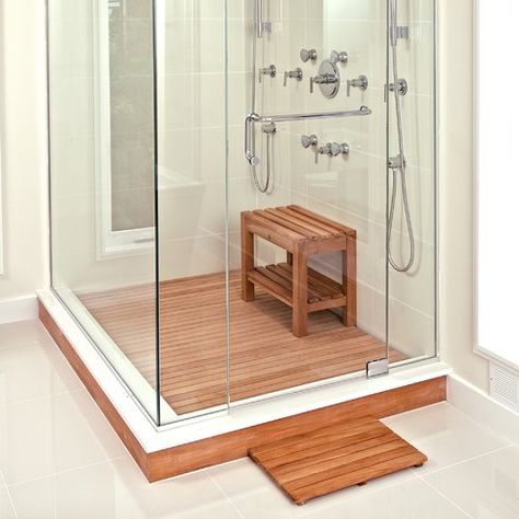 ARB Teak & Specialties Shower Mat | Wayfair Teak Tile, Wood Shower Mat, Teak Shower Floor, Spa Atmosphere, Teak Bathmat, Teak Shower Mat, Teak Bath, Teak Shower Bench, Spa Shower