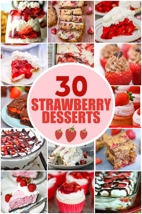 30 Irresistible Strawberry Desserts, perfect for every special occasion. These strawberry recipes are perfect when you want to use up or have some leftover strawberries and need some clever inspiration how to use them, like this No Bake Strawberry Cream Layered Dessert, this Classic Copycat Shoney’s Strawberry Pie and these Easy Chocolate Covered Strawberry Brownies! Easy Strawberry Dessert, The Best Dessert Recipes, Leftover Strawberries, Easy Strawberry Desserts, Strawberry Stuff, Dessert Cravings, Strawberry Banana Bread, Strawberry Brownies, Layered Dessert