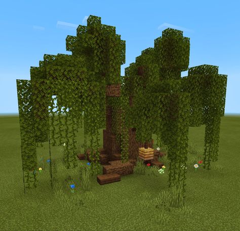 I’ve never built a tree in Minecraft from scratch before, so this was my attempt at making a willow tree from memory! Minecraft Willow Tree Design, Willow Tree Minecraft, Minecraft Willow Tree, Minecraft Backyard Ideas, Minecraft Landscaping Ideas, Minecraft Backyard, Tree In Minecraft, Minecraft Landscaping, Minecraft Witch