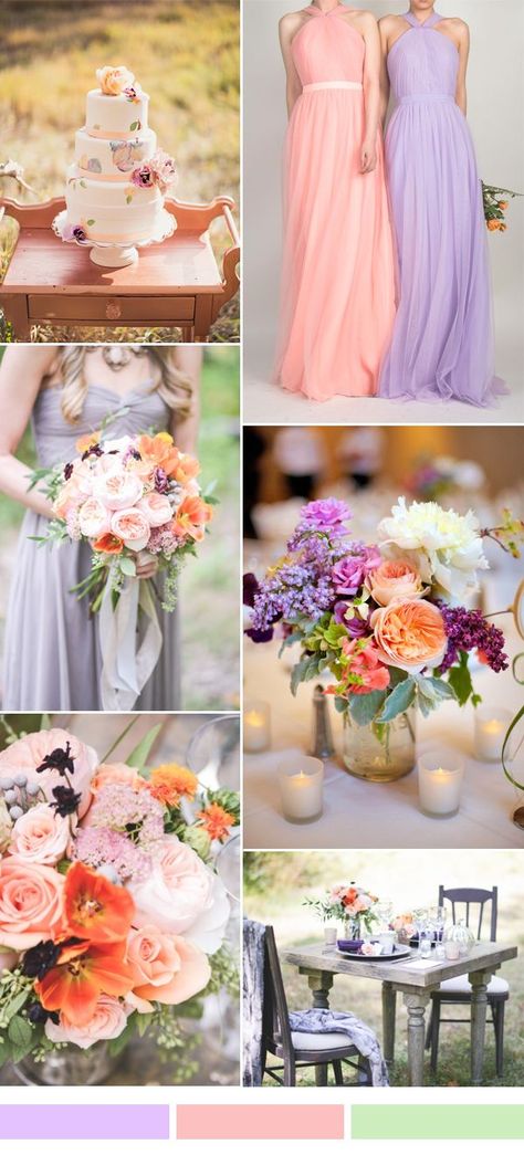 Pink-Orange & Lilac Color Scheme Coral Wedding Colors Scheme, Wedding Ideas Pink, Lilac Wedding Colors, Lilac Wedding Themes, Orange And Pink Wedding, Lilac Garden, Prom Evening Dresses, Tulle Bridesmaid, Orange Bridesmaid Dresses