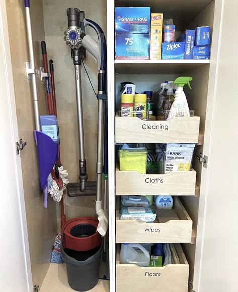 Organizing Cleaning Supplies, Cleaning Cupboard, Cleaning Closet Organization, Laundry Pantry, Broom Storage, Cleaning Supply Storage, Cleaning Cabinets, Utility Closet, Utility Cupboard