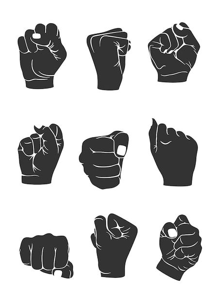 Vector raised fist hand illustrations se... | Premium Vector #Freepik #vector #fist #hand-illustration #gesture #hand-fist Fisted Hand Drawing, Fist Clenched Reference, Balled Up Fist Drawing, Raising Hand Drawing Reference, Closed Fist Reference, Closed Fist Drawing Reference, Clenched Fist Drawing Reference, Fist Drawing Reference, Fist Reference