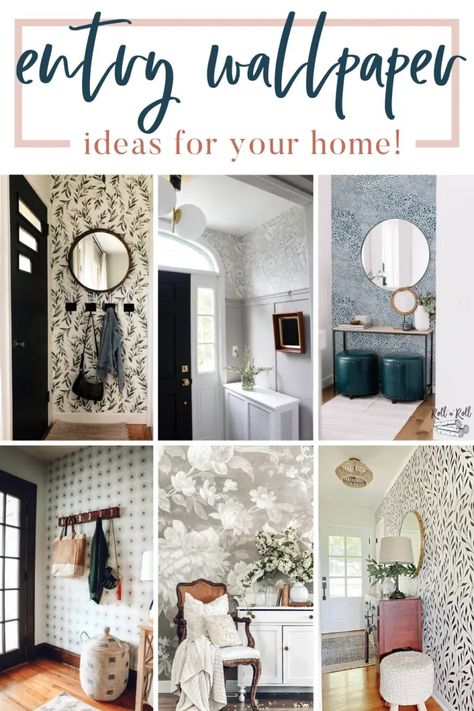 Get inspired with these entryway wallpaper ideas to transform your home's entrance. From bold patterns to textured elegance, create a stunning first impression. Wallpaper For Home Wall Entryway, Entrance Hall Ideas Wallpaper, Transitional Wallpaper Entryway, Entryway Wallpaper Ideas Modern, Entrance Wallpaper Entryway, Farmhouse Wallpaper Hallway, Front Hallway Wallpaper, Small Foyer Wallpaper, Mudroom Ideas Entryway Wallpaper