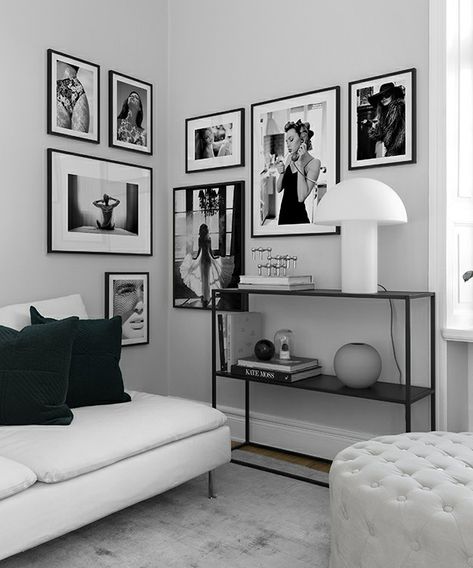 Picture Wall Living Room, Monochrome Living, Monochrome Living Room, Black And White Living Room, White Living Room, Beautiful Living Rooms, Living Room Pictures, White Decor, Design Living