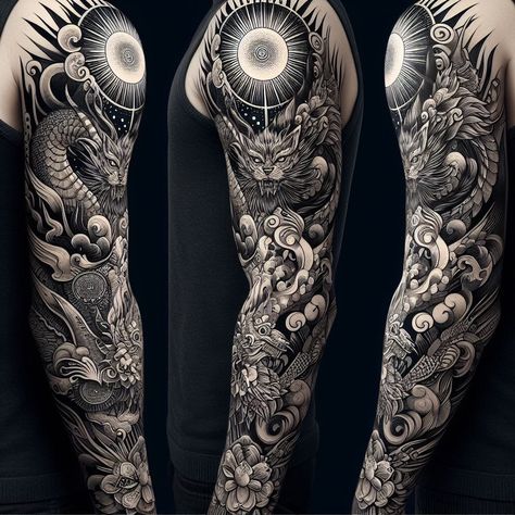 I will do sleeve tattoo design Realism Japanese Tattoo Sleeve, Full Arm Tattoo Men Sleeve Ideas, Black Work Tattoo Sleeve, Japanese Style Tattoo Sleeve, Full Arm Sleeve Tattoo Men, Mens Full Sleeve Tattoo Ideas, Men’s Full Sleeve Tattoo, Chinese Sleeve Tattoos, Myth Tattoo