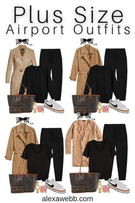 Airport Outfit Plus Size Travel, Business Casual Outfits For Women Summer Plus Size Style Inspiration, Airport Plus Size Outfit, Alexa Webb Fall 2023, Best Travel Outfits For Plus Size Women, Spain Outfit Ideas Plus Size, Plus Size Airport Outfit Fall, Travel Plus Size Outfits, Plus Size Flight Outfit