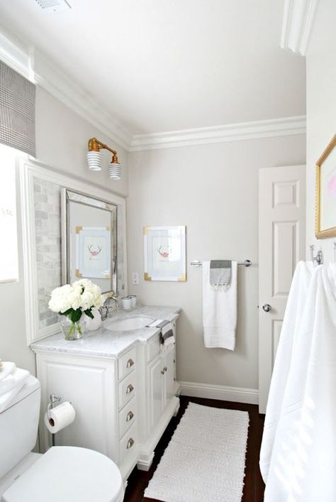 Benjamin Moore Calm Paint Color On Walls, Marble Bathroom Paint Colors, Ben Moore Pale Oak, Restored Bathroom, Pale Oak Benjamin Moore, Benjamin Moore Pale Oak, Benjamin Moore Bathroom, Pale Oak, Interior Paint Colors Schemes