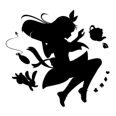 Challenge Tattoo, Alice In Wonderland Falling, Falling Silhouette, Disney Stencils, Alice In Wonderland Silhouette, Alice Rabbit, Alice In Wonderland Characters, Black Duvet, Disney Silhouettes