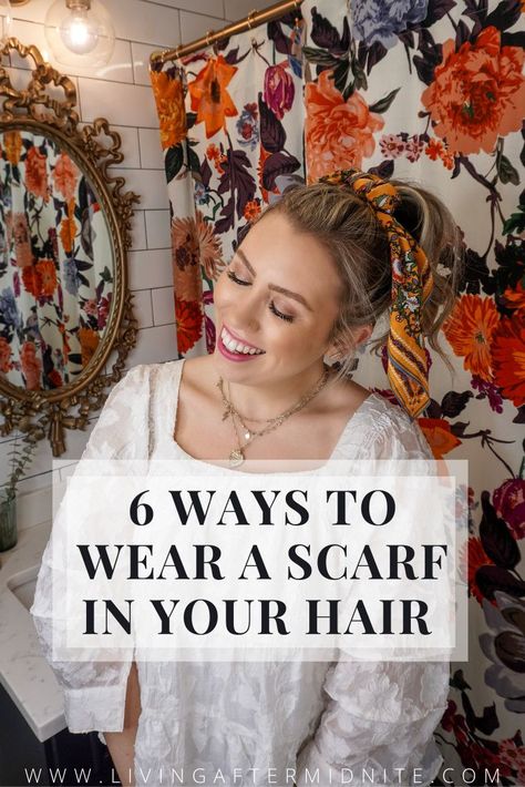 6 Ways to Wear a Scarf in Your Hair | How to Wear a Scarf in Your Hair | Hair Tutorial | Summer Hair Tutorials | Hair Tutorial Videos Hairdos With Scarves, Hair Scarf With Claw Clip, Scarves In Hair, Hairstyles With Scarf, Summer Hair Tutorials, Hair Scarf Tutorial, Trendy Scarf, Wearing A Scarf, Hair Styels