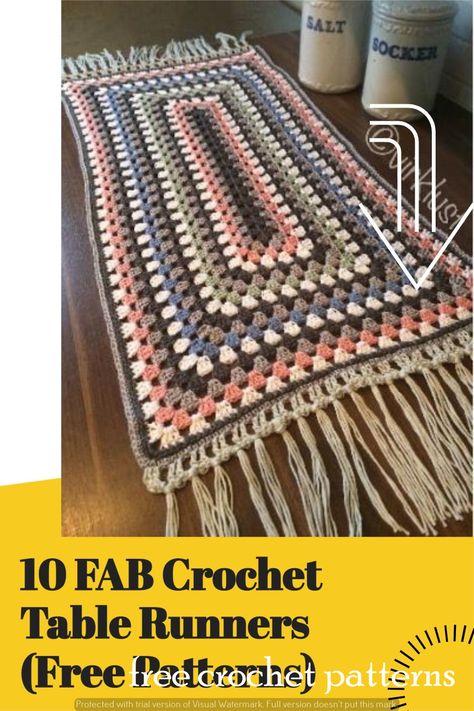 Easy Crochet Table Runner Patterns: Free & Cute Designs Crochet Granny Square Table Runner Free Pattern, Granny Square Table Runner, Crochet Table Runners, Table Runner Patterns, Diy Placemats, Crochet Basket Pattern Free, Table Runner Diy, Fall Crochet Patterns, Fall Crochet