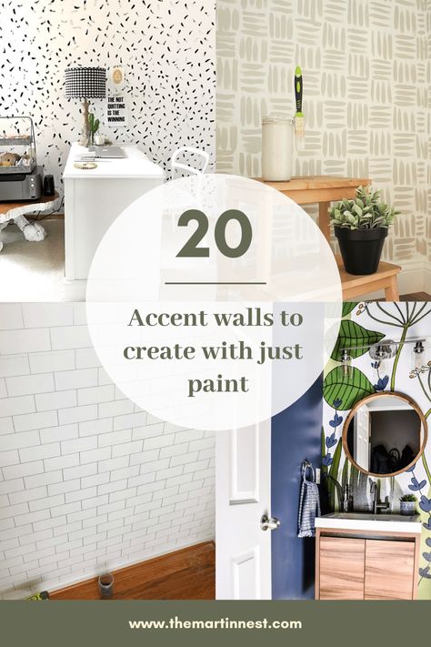 20 DIY Handpainted Accent Walls - themartinnest.com Wall Paint Bathroom, Diy Accent Wall Paint, Sponge Painting Walls, Faux Concrete Wall, Modern Vintage Bedrooms, Paint Bathroom, Concrete Creations, Accent Wall Stencil, Bathroom Big