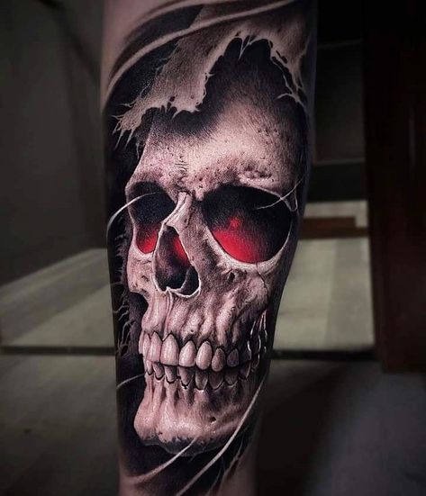 Chest Tattoo With Meaning, Evil Skull Tattoo, Skull Rose Tattoos, Skull Sleeve Tattoos, Skull Sleeve, Realistic Tattoo Sleeve, Movie Tattoos, Scary Tattoos, Skull Art Drawing