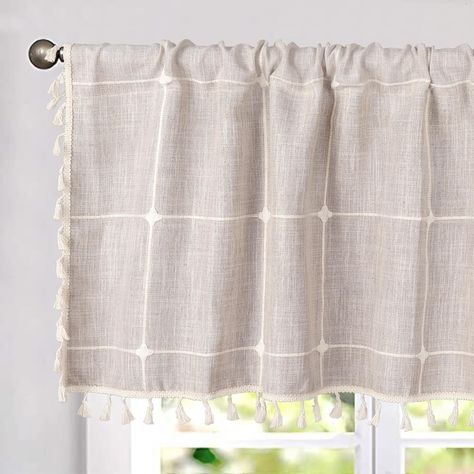 PRICES MAY VARY. Size & Header Type - 1 panel per package, the tan linen kitchen curtains set measure 52"wide x 18”length. Door window curtains have a sewn-in pocket that slides easily onto your curtain rod for quick installation. Breathable Linen Materials - Made of cotton linen blend, natural linen drapes passing air in the room and ensuring its free circulation. Short curtains for small window provide comfort during doing housework in any weather. Privacy & Relax - A semi opacity design keeps Opacity Design, Modern Farmhouse Kitchen Curtains, Sink For Laundry Room, Kitchen Sink Window Treatments, Kitchen Window Curtains Over Sink, Laundry Room Curtains, Country Window Treatments, Door Window Curtains, Farmhouse Kitchen Curtains