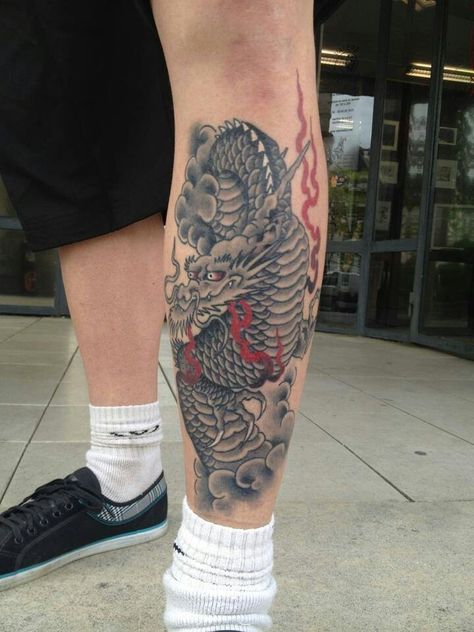 Leg tattoo. Dragon Leg Tattoo Dragon, Legs Tattoo Men, Tattoo In Leg, Dragon Tattoo Leg, Tattoos Leg, Dragon Tattoos For Men, Shin Tattoo, Tattoo Dragon, Tattoo Leg