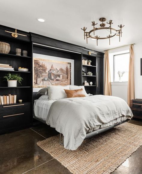 Mina Starsiak Hawk on Instagram: "I love how functional and beautiful these custom designs by @caclosets turned out!⁠ ::::::⁠ @calclosets_midwest helped us make the most of the bedroom spaces in the Carriage House at Charlotte Hall with their custom Murphy beds, closets, and organizational systems for the whole home.⁠ ::::::⁠ Their organization for modern living helped us create a space that felt welcoming while being able to utilize it to its fullest potential.⁠ ::::::⁠ #CaliforniaClosets #Cust Minimalist Guest Bedroom, Guest Bedroom Designs, Murphy Bedroom, Wall Bed Designs, Murphy Bed Office, Guest Bedroom Office, Modern Guest Bedroom, Guest Bedroom Home Office, Guest Bedroom Ideas