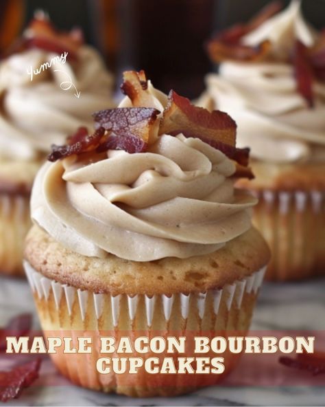 Maple Bacon Bourbon Cupcakes: A Sweet and Savory Delight Elvis Cupcakes, Bourbon Cupcakes, French Toast Cupcakes, Maple Bacon Cupcakes, Pancake Cupcakes, Bacon Cupcakes, Banana Cupcakes, Candied Bacon, Maple Bacon