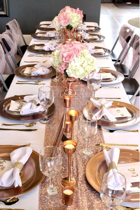 My Rose Gold Table Decor Rose Gold Sweet 16 Table Decor, Rose Gold White And Gold Party Decor, Rose Gold Birthday Theme Table Settings, Rose Gold Pink And White Table Decor, Rose Gold Party Table Decor, Rose Gold Party Table Set Up, Rose Gold Brunch Decor, Rose Gold Table Setting Birthday, Rose Gold Tea Party